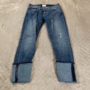 Hudson Womens 24 Denim Jeans Blue Cuffed Crop Distressed Medium Wash Stretch